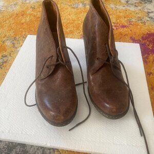BØRN Brown Leather Lace‑Up Ankle Booties | Size 6.5 / 37 | 3" Heel